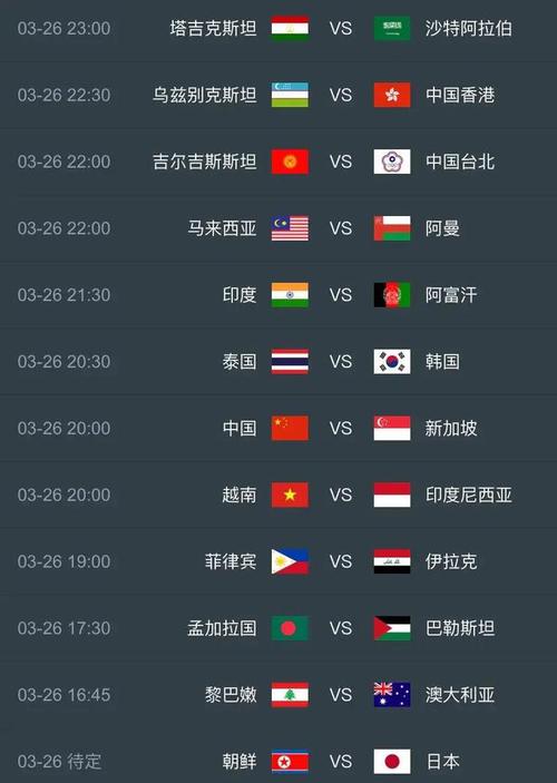 中国男足赛程时间表