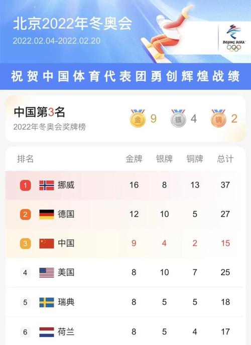 冬奥运会奖牌榜排名